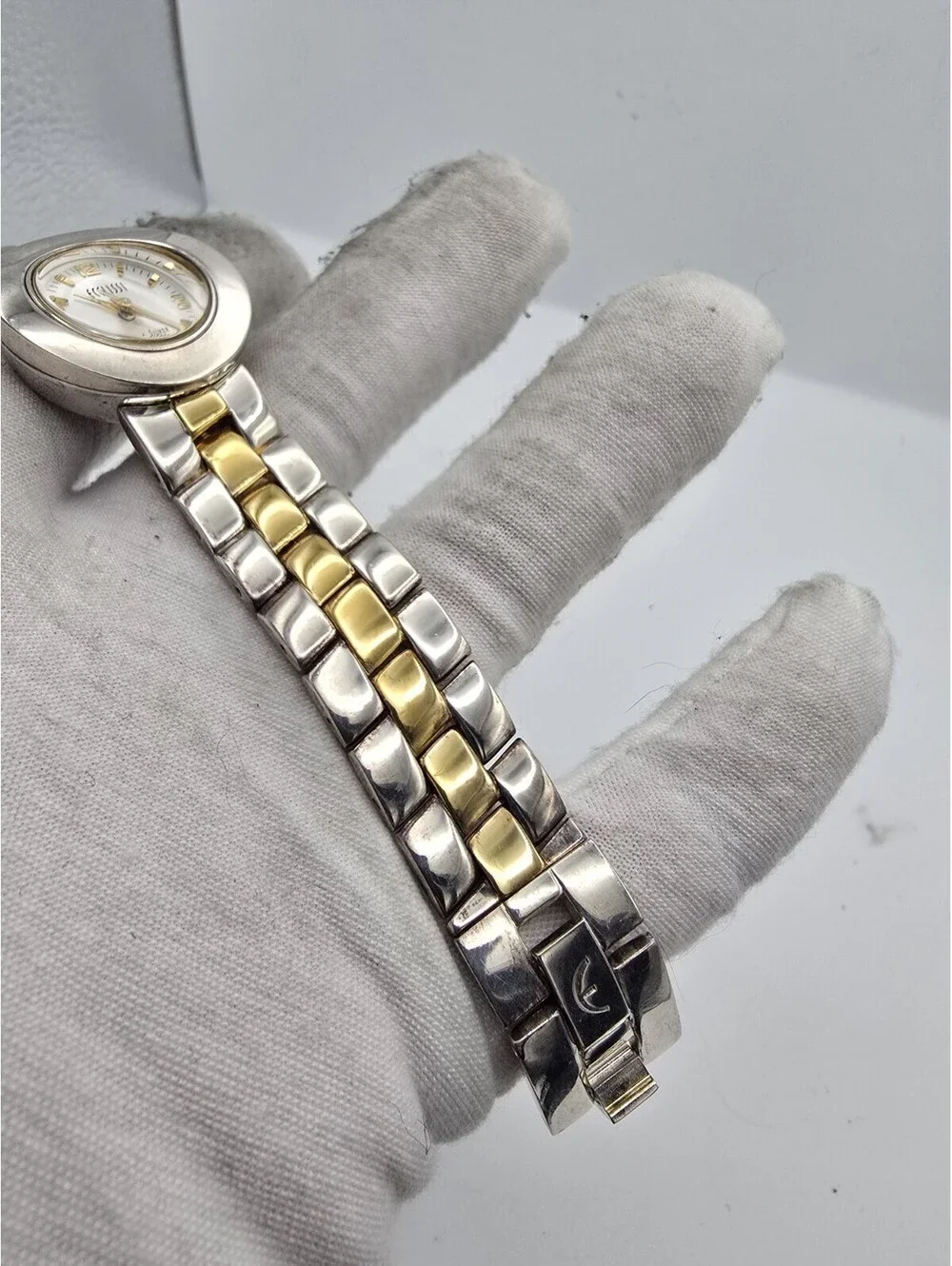Ecclissi Two Tone Sterling Silver White Dial Ladies Watch With Extra Bezels